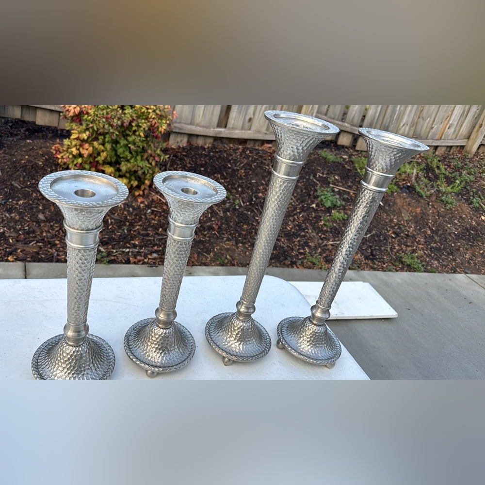 Southern Living At Home (4) Silver Textured Candle Holders